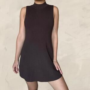 mango perkins brown mock neck sleeveless textured sweater dress size small